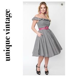 💵NWT Unique Vintage Magnolia Place Barbara Black and White Gingham Dress SZ 4XL